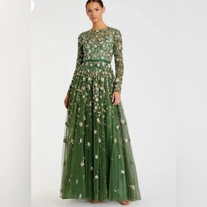 Mac Duggal Green Floral Maxi Dress